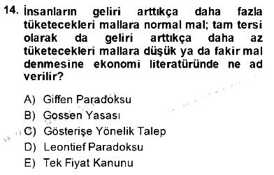 Turizm Ekonomisi 2014-2015 Dönem Sonu Sınavı - 14. soru