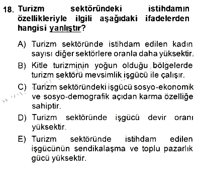 Turizm Ekonomisi 2014-2015 Dönem Sonu Sınavı - 18. soru