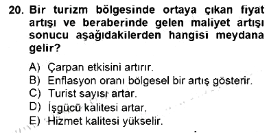 Turizm Ekonomisi 2014-2015 Dönem Sonu Sınavı - 20. soru