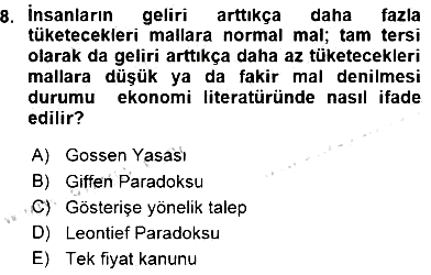 Turizm Ekonomisi 2015-2016 Dönem Sonu Sınavı - 8. soru