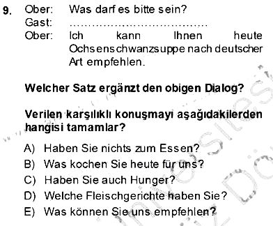 Turizm İçin Almanca 1 2013-2014 Ara Sınav - 9. soru