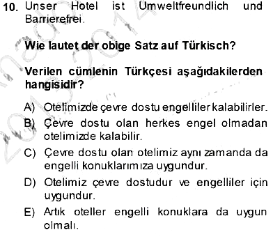 Turizm İçin Almanca 1 2013-2014 Ara Sınav - 10. soru