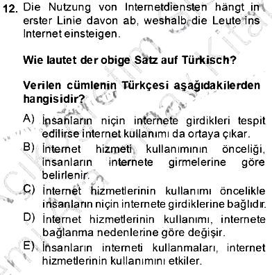 Turizm İçin Almanca 1 2013-2014 Ara Sınav - 12. soru