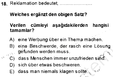 Turizm İçin Almanca 1 2013-2014 Ara Sınav - 18. soru