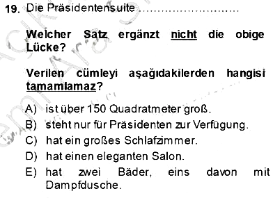 Turizm İçin Almanca 1 2013-2014 Ara Sınav - 19. soru