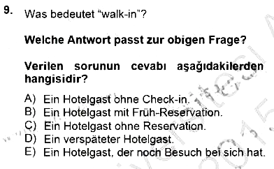 Turizm İçin Almanca 1 2014-2015 Ara Sınav - 9. soru