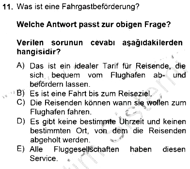 Turizm İçin Almanca 1 2014-2015 Ara Sınav - 11. soru