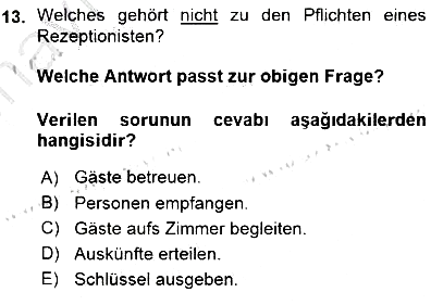 Turizm İçin Almanca 1 2015-2016 Ara Sınav - 13. soru