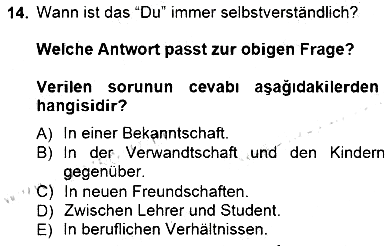 Turizm İçin Almanca 1 2012-2013 Dönem Sonu Sınavı - 14. soru