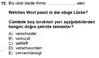 Turizm İçin Almanca 1 2014-2015 Dönem Sonu Sınavı - 15. soru