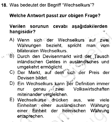 Turizm İçin Almanca 1 2014-2015 Dönem Sonu Sınavı - 18. soru