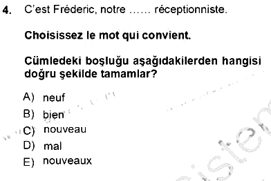 Turizm İçin Fransızca 2012-2013 Ara Sınav - 4. soru
