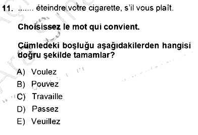 Turizm İçin Fransızca 2012-2013 Ara Sınav - 11. soru