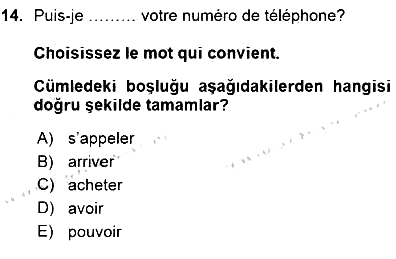 Turizm İçin Fransızca 2015-2016 Ara Sınav - 14. soru