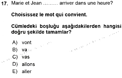 Turizm İçin Fransızca 2015-2016 Ara Sınav - 17. soru