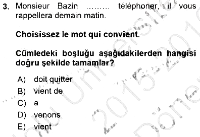Turizm İçin Fransızca 2015-2016 Dönem Sonu Sınavı - 3. soru