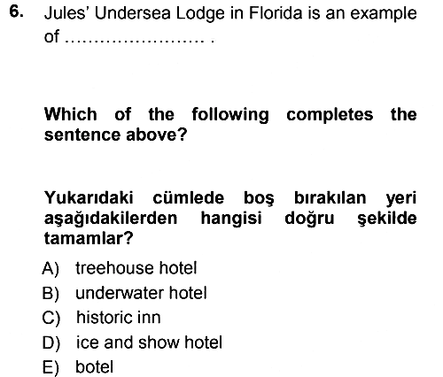 Turizm İçin İngilizce 1 2013-2014 Ara Sınav - 6. soru