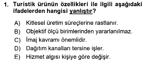Turizmde Güncel Yaklaşımlar 2022-2023 Dönem Sonu Sınavı - 1. soru