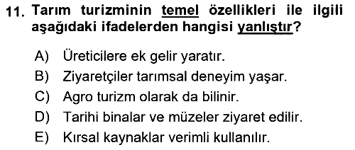 Turizmde Güncel Yaklaşımlar 2022-2023 Dönem Sonu Sınavı - 11. soru