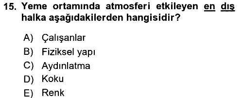Yiyecek İçecek Yönetimi 2017-2018 3 Ders Sınavı - 15. soru