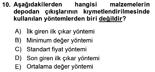 Yiyecek İçecek Yönetimi 2018-2019 3 Ders Sınavı - 10. soru