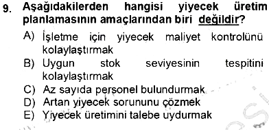Yiyecek İçecek Yönetimi 2012-2013 Ara Sınav - 9. soru