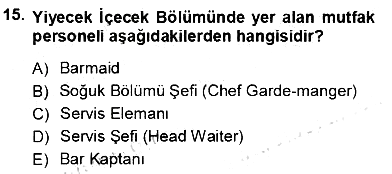 Yiyecek İçecek Yönetimi 2012-2013 Ara Sınav - 15. soru