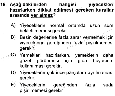 Yiyecek İçecek Yönetimi 2015-2016 Ara Sınav - 16. soru