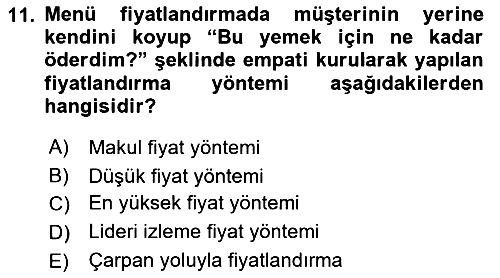 Yiyecek İçecek Yönetimi 2021-2022 Ara Sınav - 11. soru