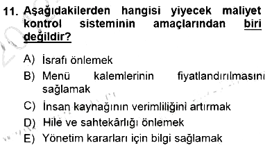 Yiyecek İçecek Yönetimi 2012-2013 Dönem Sonu Sınavı - 11. soru