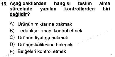 Yiyecek İçecek Yönetimi 2012-2013 Dönem Sonu Sınavı - 16. soru