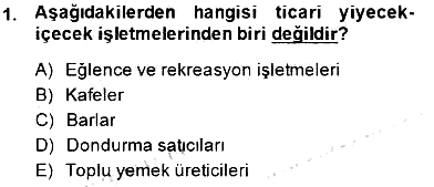 Yiyecek İçecek Yönetimi 2014-2015 Dönem Sonu Sınavı - 1. soru
