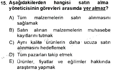 Yiyecek İçecek Yönetimi 2014-2015 Dönem Sonu Sınavı - 15. soru