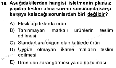 Yiyecek İçecek Yönetimi 2014-2015 Dönem Sonu Sınavı - 16. soru