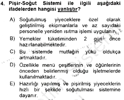 Yiyecek İçecek Yönetimi 2015-2016 Dönem Sonu Sınavı - 4. soru