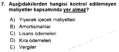 Yiyecek İçecek Yönetimi 2015-2016 Dönem Sonu Sınavı - 7. soru