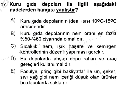 Yiyecek İçecek Yönetimi 2015-2016 Dönem Sonu Sınavı - 17. soru