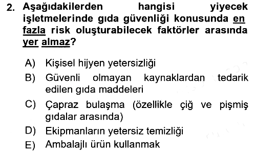 Yiyecek İçecek Yönetimi 2016-2017 Dönem Sonu Sınavı - 2. soru