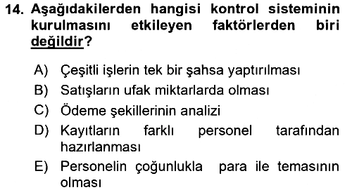 Yiyecek İçecek Yönetimi 2016-2017 Dönem Sonu Sınavı - 14. soru