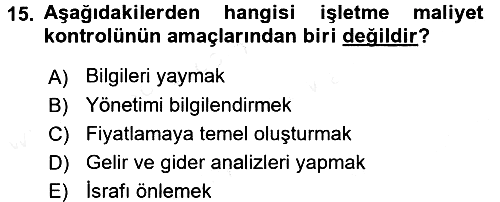 Yiyecek İçecek Yönetimi 2017-2018 Dönem Sonu Sınavı - 15. soru