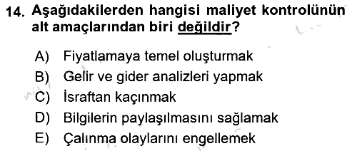 Yiyecek İçecek Yönetimi 2023-2024 Dönem Sonu Sınavı - 14. soru