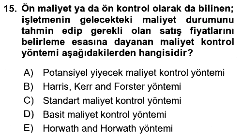 Yiyecek İçecek Yönetimi 2023-2024 Dönem Sonu Sınavı - 15. soru