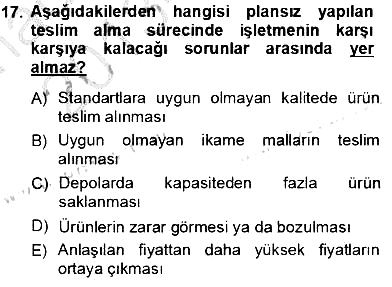 Yiyecek İçecek Yönetimi 2013-2014 Tek Ders Sınavı - 17. soru