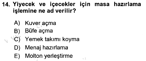 Yiyecek İçecek Yönetimi 2020-2021 Yaz Okulu Sınavı - 14. soru