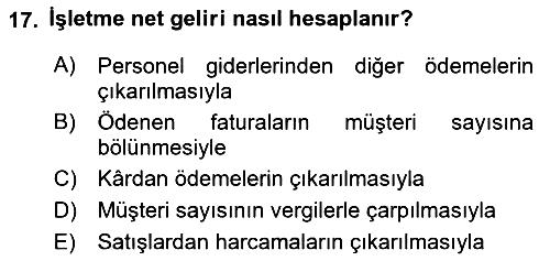 Yiyecek İçecek Yönetimi 2020-2021 Yaz Okulu Sınavı - 17. soru
