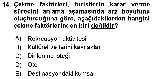 Turist Davranışı 2023-2024 Ara Sınav - 14. soru