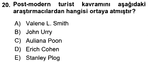 Turist Davranışı 2023-2024 Ara Sınav - 20. soru