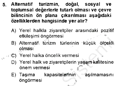 Alternatif Turizm 2014-2015 Ara Sınav - 5. soru
