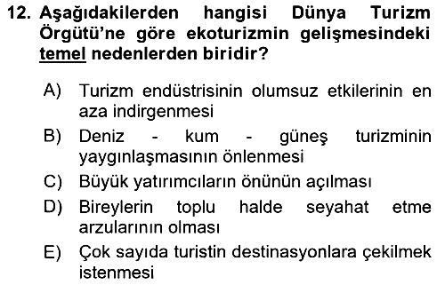 Alternatif Turizm 2015-2016 Ara Sınav - 12. soru