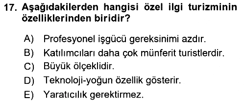 Alternatif Turizm 2016-2017 Ara Sınav - 17. soru
